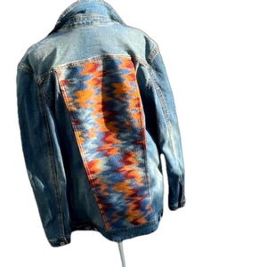 LuLaRoe Jaxon denim embroidered denim jean jacket southwestern size medium long